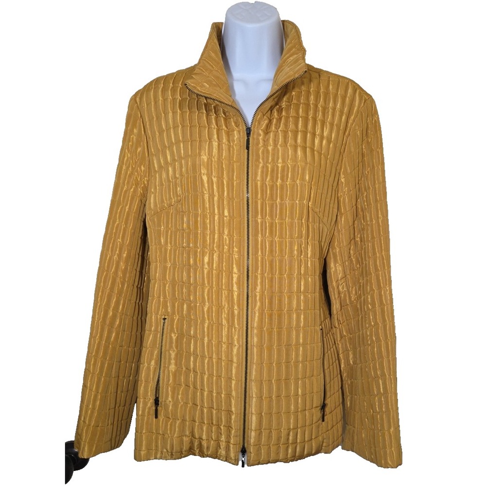 Yansi Fugel Quilted Jacket Gold Metallic Women's‎ Size Medium Zip Yellow